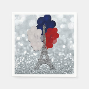 Silver Glitter Eiffel Tower Red White Blue Party Napkin