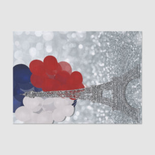 Silver Glitter Eiffel Tower Red White Blue Party Tissue Paper