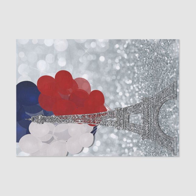 Silver Glitter Eiffel Tower Red White Blue Party Tissue Paper (Front)