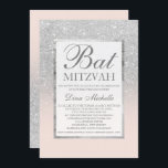 SIlver glitter elegant blush chic Bat Mitzvah Invitation<br><div class="desc">A modern,  pretty chic and elegant faux silver glitter shower ombre with pastel blush pink colour block Bat Mitzvah invitation with silver glitter ombre pattern fading onto a pink background with and elegant gold frame Perfect for a princess Bat Mitzvah</div>