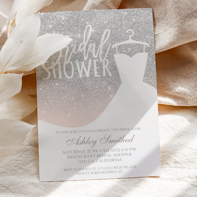 Silver glitter elegant blush dress Bridal shower Invitation (Creator Uploaded)