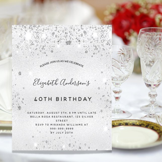 Silver glitter elegant budget birthday invitation (Creator Uploaded)