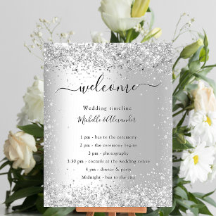 Silver glitter elegant budget wedding program flyer
