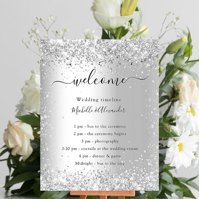 Silver glitter elegant budget wedding program flyer (Creator Uploaded)