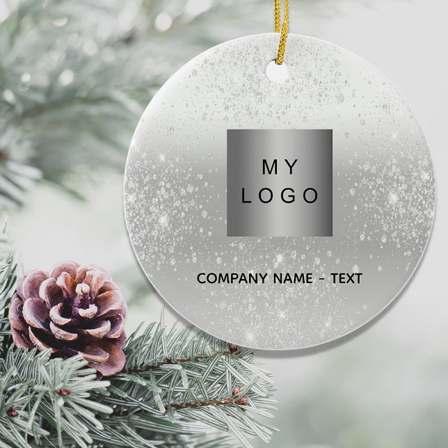 Silver glitter elegant business company logo ceramic ornament (Creator Uploaded)