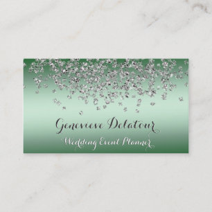 Silver Glitter Elegant Emerald Event Planner Business Card