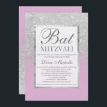 Silver glitter elegant lavender chic Bat Mitzvah Invitation<br><div class="desc">A modern,  pretty chic and elegant faux silver glitter shower ombre with pastel purple lavender colour block Bat Mitzvah invitation with silver glitter ombre pattern fading onto a lavender background with and elegant gold frame Perfect for a princess Bat Mitzvah</div>