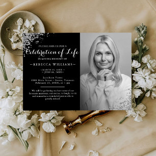 Silver Glitter Elegant Photo Celebration of life I Invitation