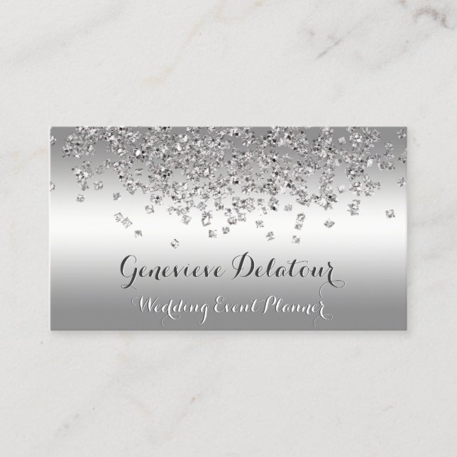 Silver Glitter Elegant Platinum  Event Planner Business Card (Front)