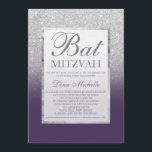 SIlver glitter elegant purple chic Bat Mitzvah Invitation<br><div class="desc">A modern,  pretty chic and elegant faux silver glitter shower ombre with purple colour block Bat Mitzvah invitation with silver glitter ombre pattern fading onto a purple background with and elegant gold frame Perfect for a princess Bat Mitzvah</div>