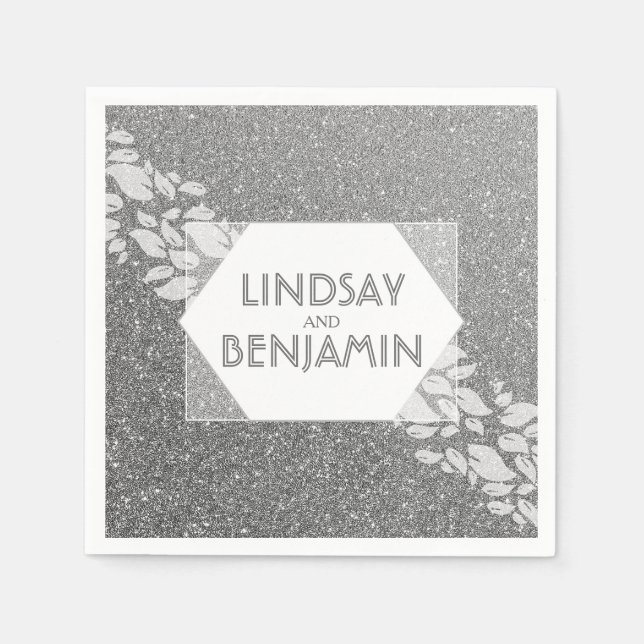 Silver Glitter Elegant Vintage Glam Wedding Napkin (Front)