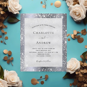 Silver glitter elegant wedding invitation