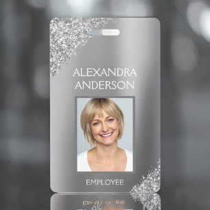 Silver Glitter Employee Name Photo Corporate ID Badge