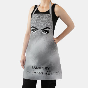 Silver Glitter Eye Eyelash Handwritten Monogram Apron