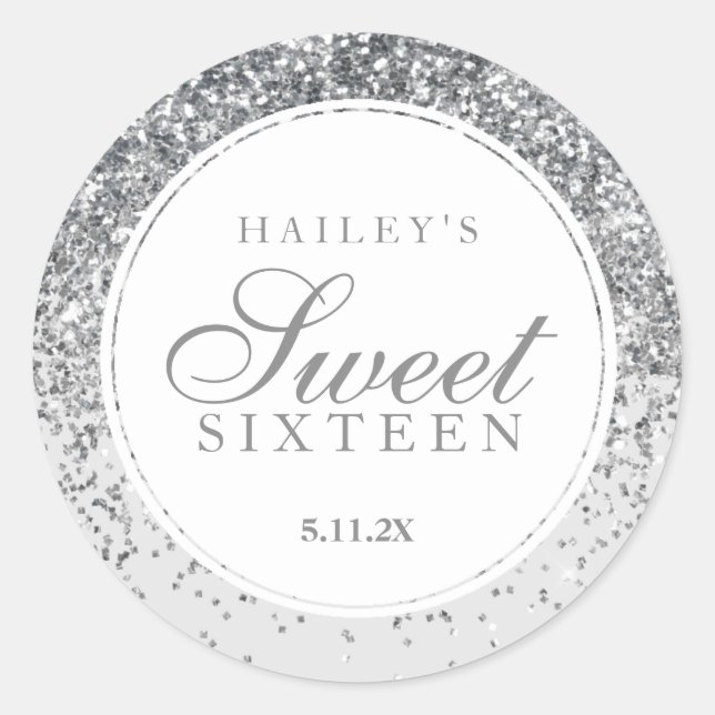 Silver Glitter Fab Sweet Sixteen  Classic Round Sticker (Front)