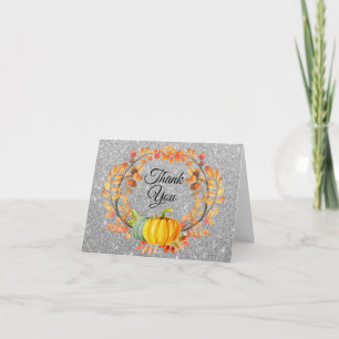 Silver Glitter Fall Pumpkin Thank You card