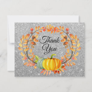 Silver Glitter Fall Pumpkin Thank You card