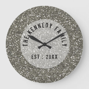 Silver Glitter Family Large Clock