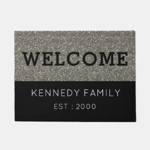 Silver Glitter Family Name Welcome Doormat