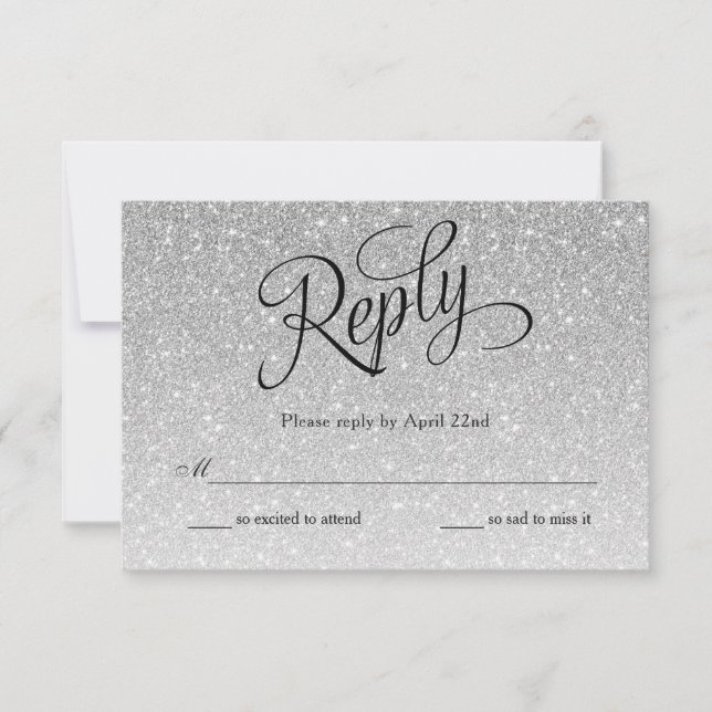 Silver Glitter Fancy Script Reply Card (Front)
