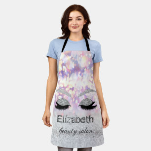 Silver Glitter Faux Lashes,Rainbow Bokeh  Apron