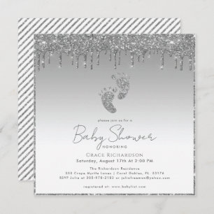 Silver Glitter Feet Drips Baby Shower invitation
