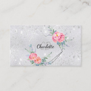 Silver glitter floral makeup hair beauty business card