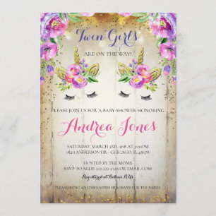 Silver Glitter Floral Unicorn Baby Shower Invite