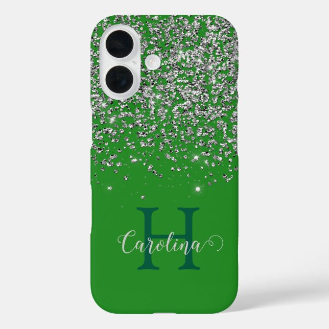 Silver Glitter, Forest Green, Personalised. Case-Mate iPhone Case (Back)