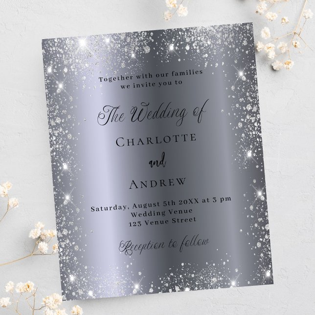 Silver glitter formal budget wedding invitation (Creator Uploaded)