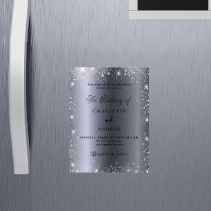 Silver glitter formal elegant luxury wedding magnetic invitation