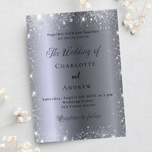 Silver glitter formal elegant wedding invitation