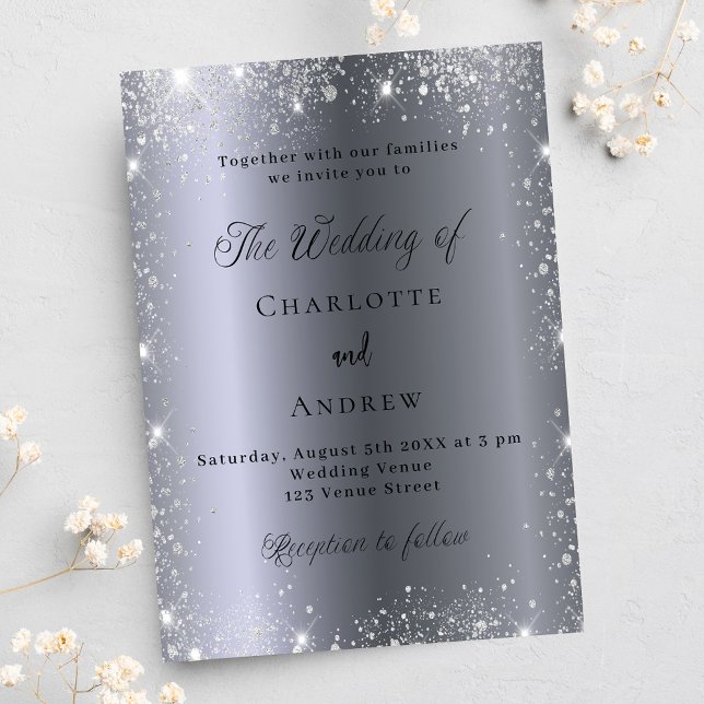 Silver glitter formal elegant wedding invitation postcard (Creator Uploaded)