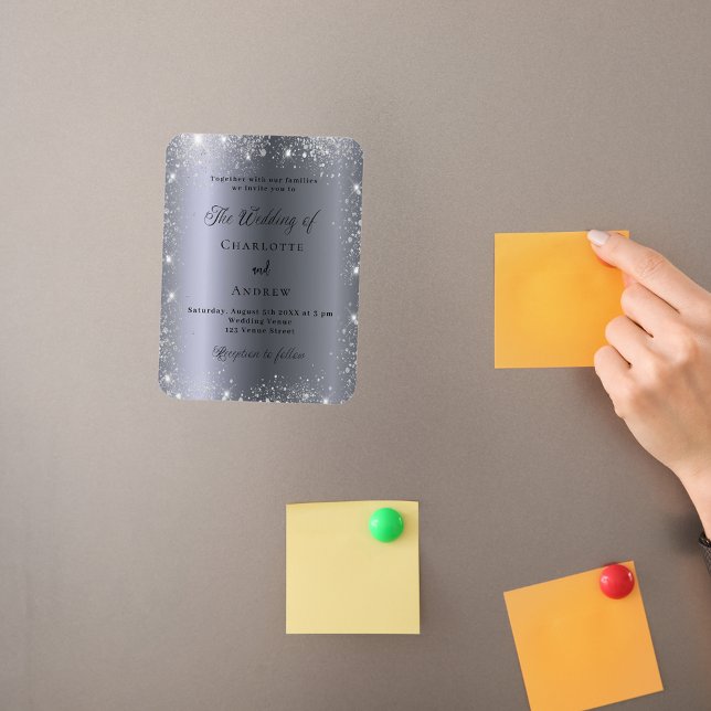 Silver glitter formal luxury wedding invitation magnet (Creator Uploaded)