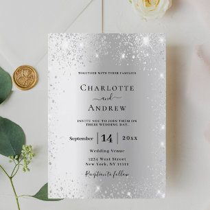 Silver glitter formal wedding invitation