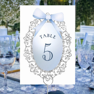 Silver Glitter Frame Blue Bow Table Number