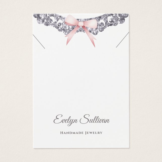 Silver glitter frame bow necklace display card (Front)