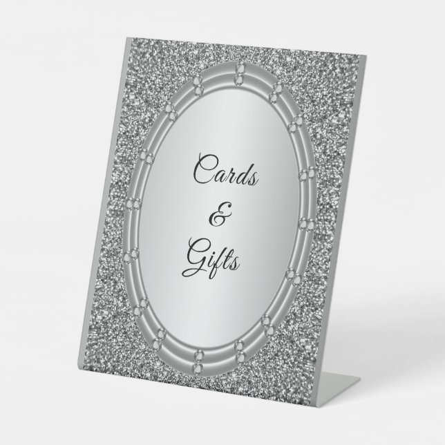 Silver Glitter Frame Cards & Gifts Tabletop Signs (Front)