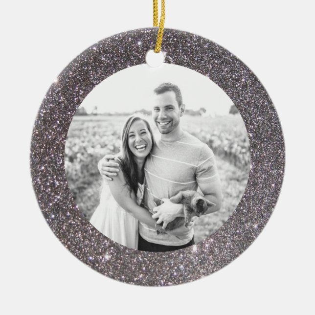 Silver Glitter Frame Holiday Christmas Ornament (Front)