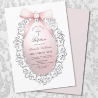 Silver Glitter Frame Pink Bow Baptism