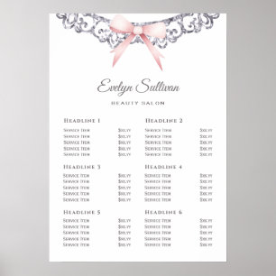 Silver glitter frame pink bow price list poster