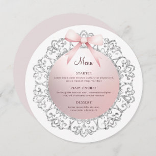 Silver Glitter Frame Pink Bow Round Menu
