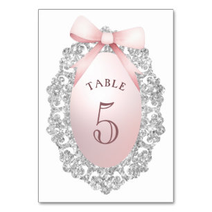 Silver Glitter Frame Pink Bow Table Number