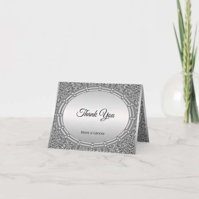 Silver Glitter Frame Thank You Card (Front)