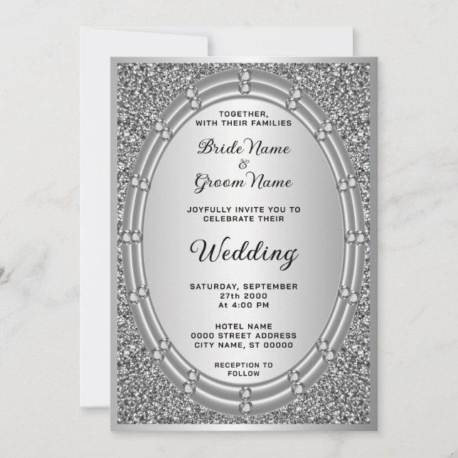Silver Glitter Frame Wedding Invitation (Front)