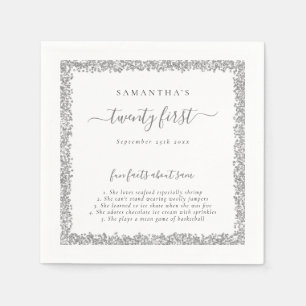 Silver Glitter Fun Facts Name Date 21st Party Napkin