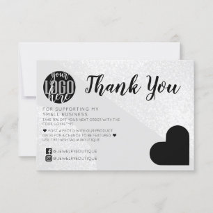 Silver Glitter Geo Heart Logo Customer Thank You Card