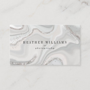 Silver Glitter Geode Business Cards