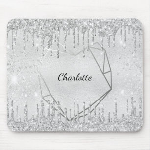Silver glitter geometric name mouse pad