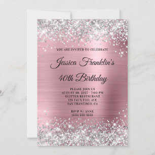 Silver Glitter Girly Pink Foil 40th Birthday Invitation
